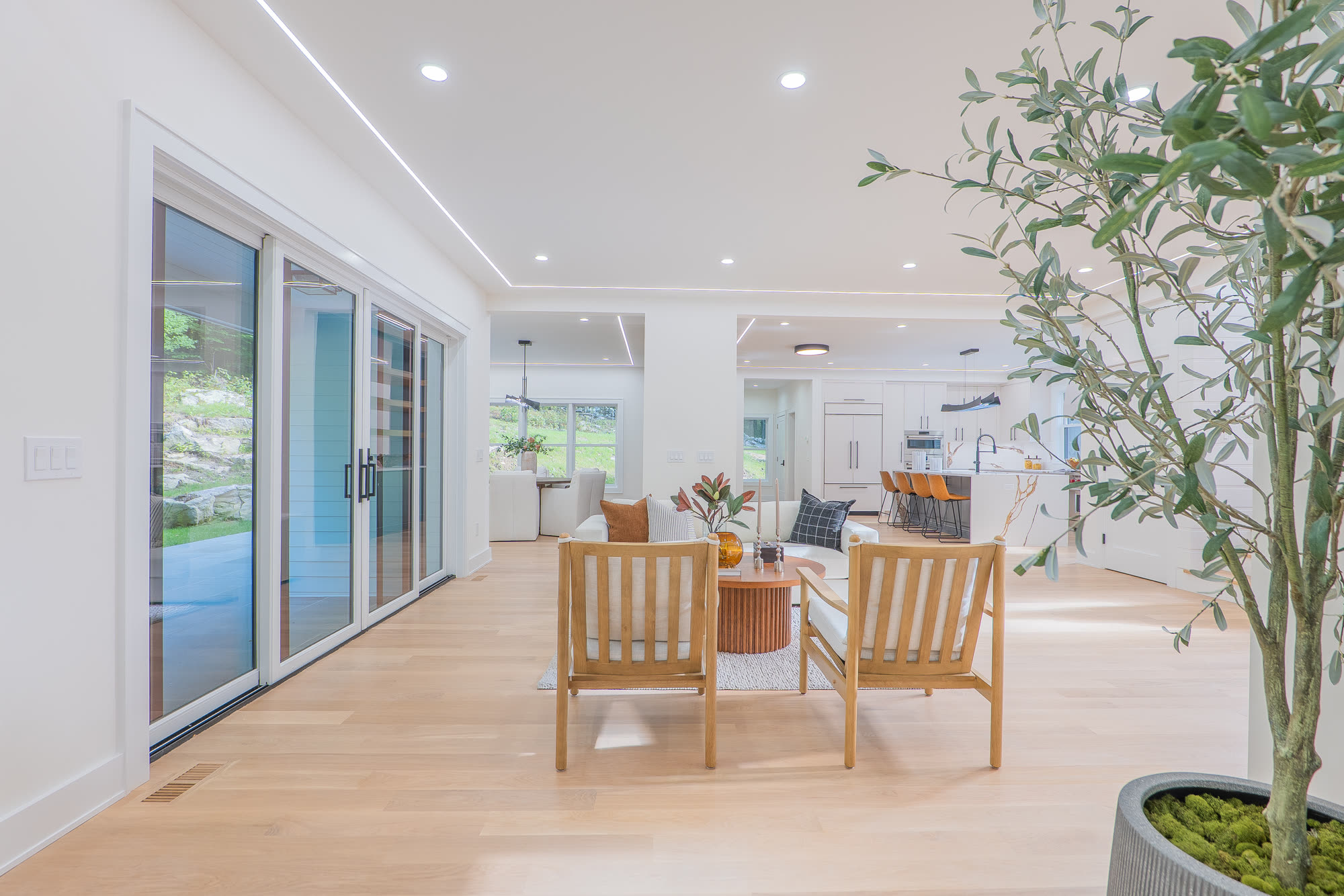 Sitting area beside the sliding glass doors
