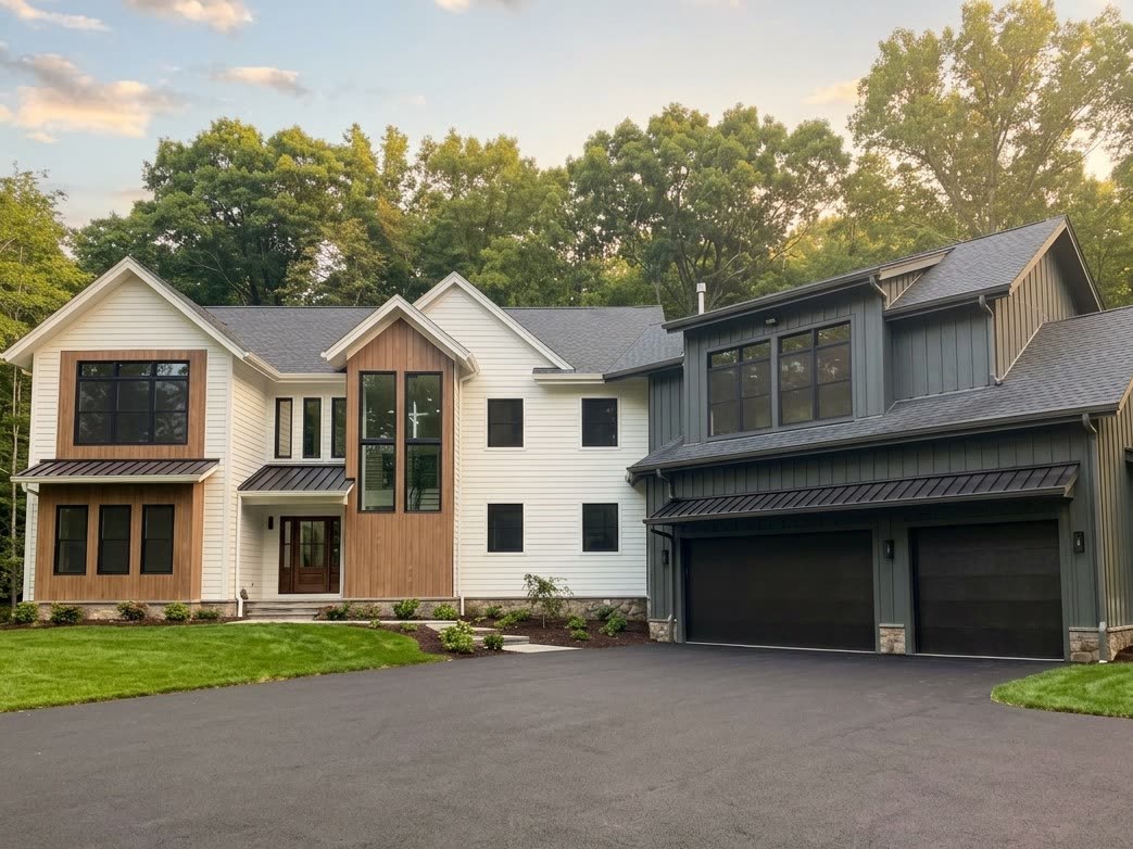 Front exterior and bluestone-style motor court