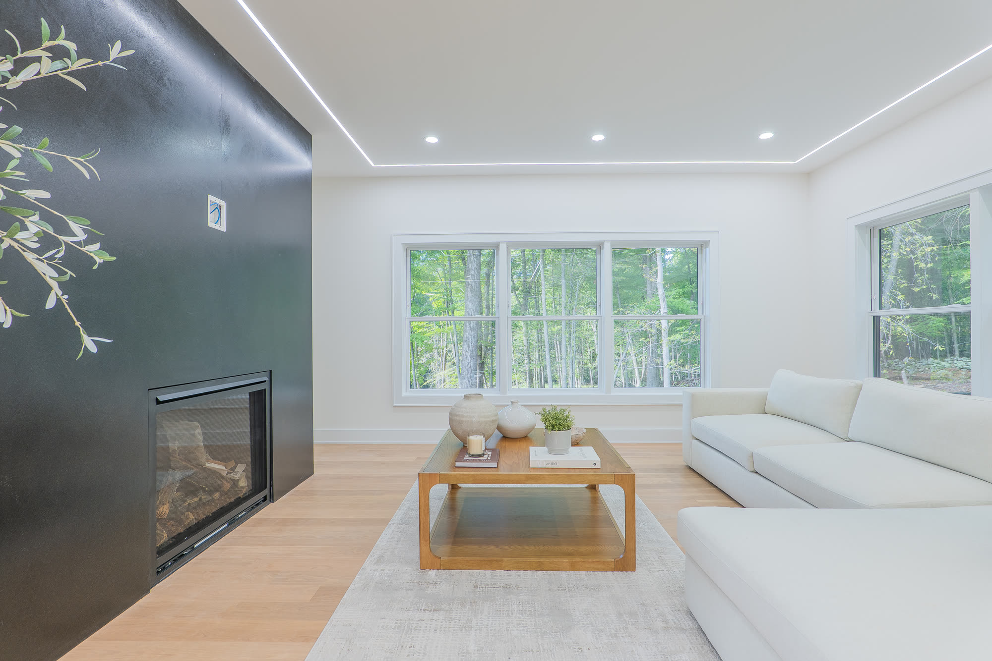 Living area fireplace with full-height surround